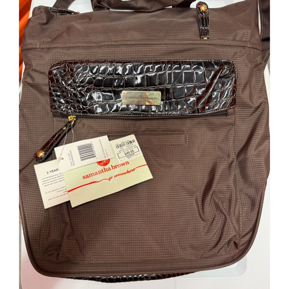 Samantha Brown Convertible Backpack BROWN‎  Nylon Croco Embossed Laptop Bag NWTS